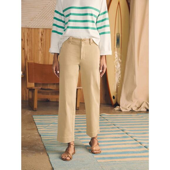 Faherty Coastline Khaki Stretch Chino Wide Leg Ankle Pants Size 4 NWT - Picture 1 of 8